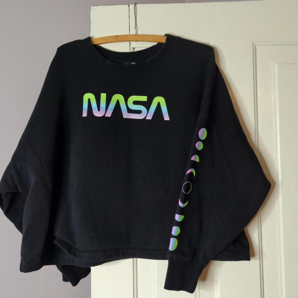 2XL - Hyper Space - Cropped Boxy NASA Sweatshirt With Moon Phase Arm Detail